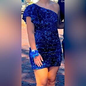 Blue sequin juniors Hoco / formal dress. One of a kind.